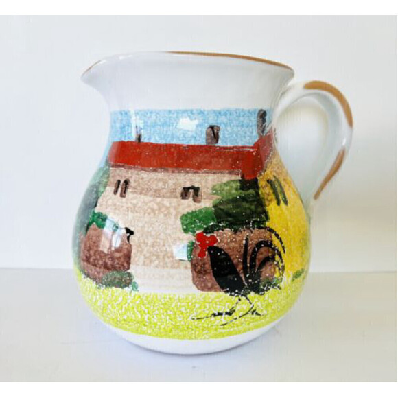 Sur la Table Pitcher Rooster Country farmhouse hand paint Italy jug - Picture 1 of 8